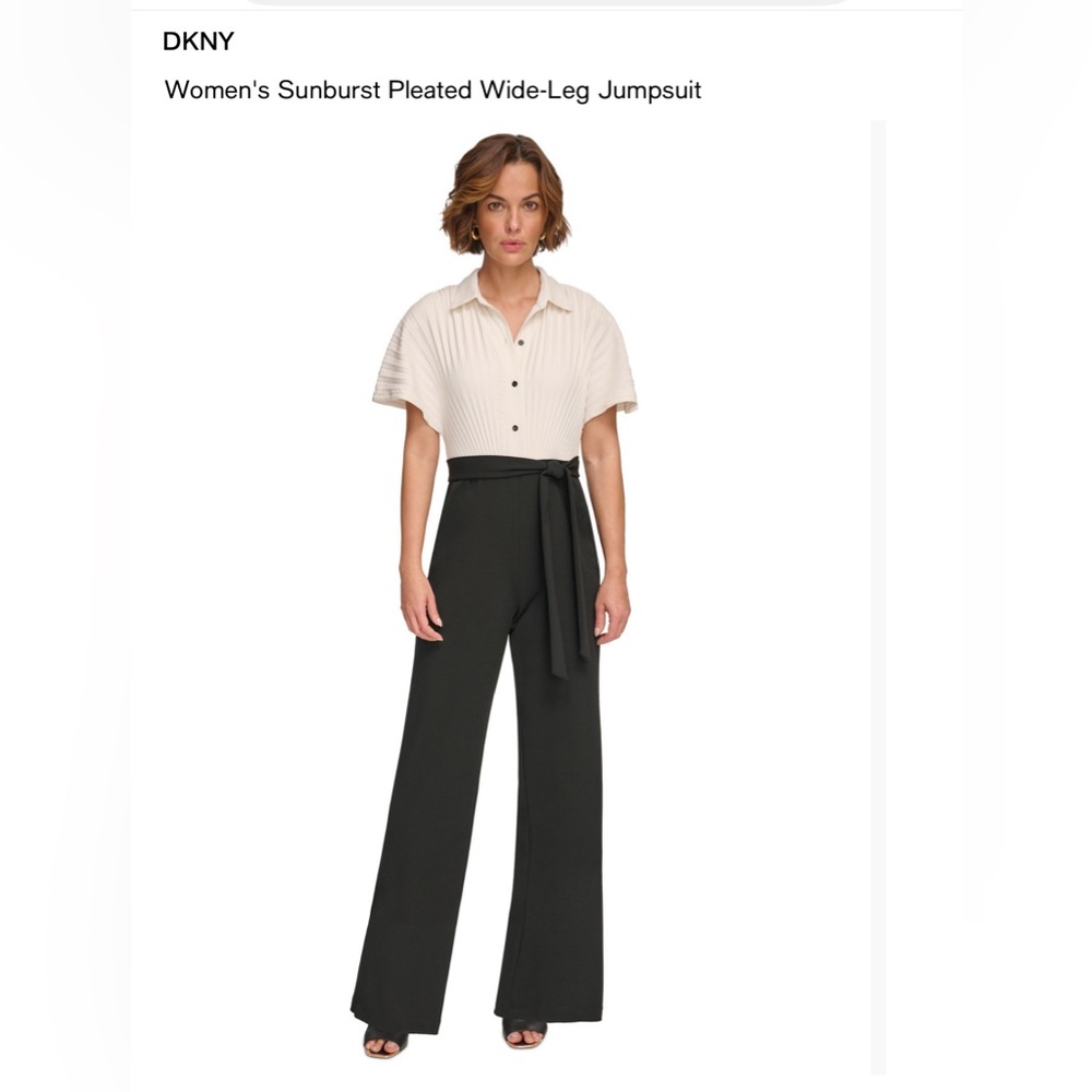 DKNY Women's Cream and Black Wide-Leg Jumpsuit